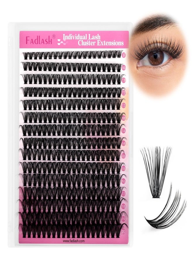 FADLASH Cluster Lashes 300Pcs Mix 8-20mm individual lashes 40D D Curl Lash Clusters DIY Eyelash Extensions Wispy Individual Lash Extensions Thin Band Soft Eyelash Clusters to Use at Home (40D-0.07-D,8-20mm) - Image 1
